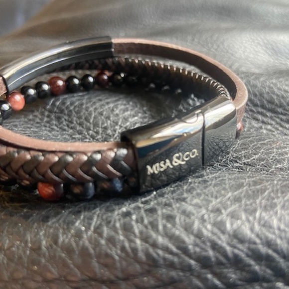 Misa & Co. Stainless Steel, Tiger Eye Beads and Leatherl Bracelet - Picture 3 of 3